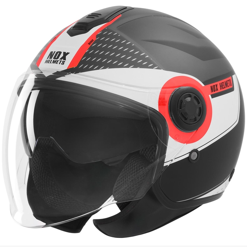 NOX N182 Round nyitott motoros bukósisak matt fekete-piros
