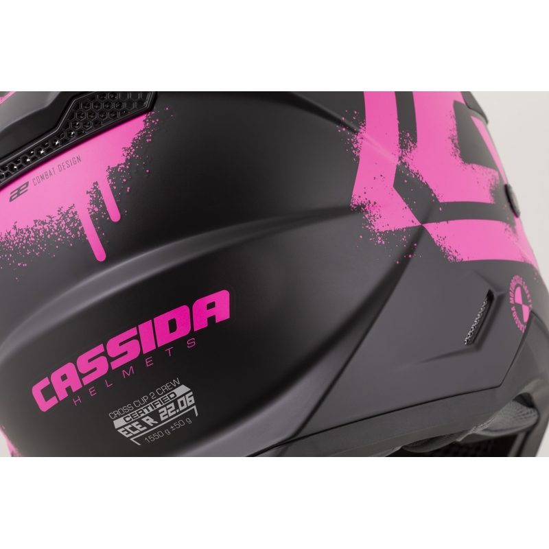 Cassida Cross Cup 2 Crew motokrossz bukósisak matt fekete-fluo rózsaszín