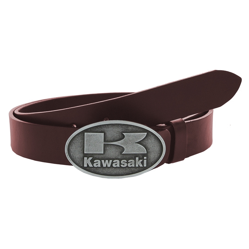 Bőr motoros öv fém csattal KAWASAKI barna színű