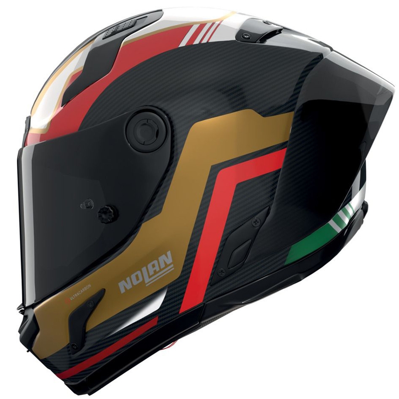 Nolan X-804 RS Ultra Carbon Piega 367 zárt motoros bukósisak fényes fekete-arany-piros-zöld