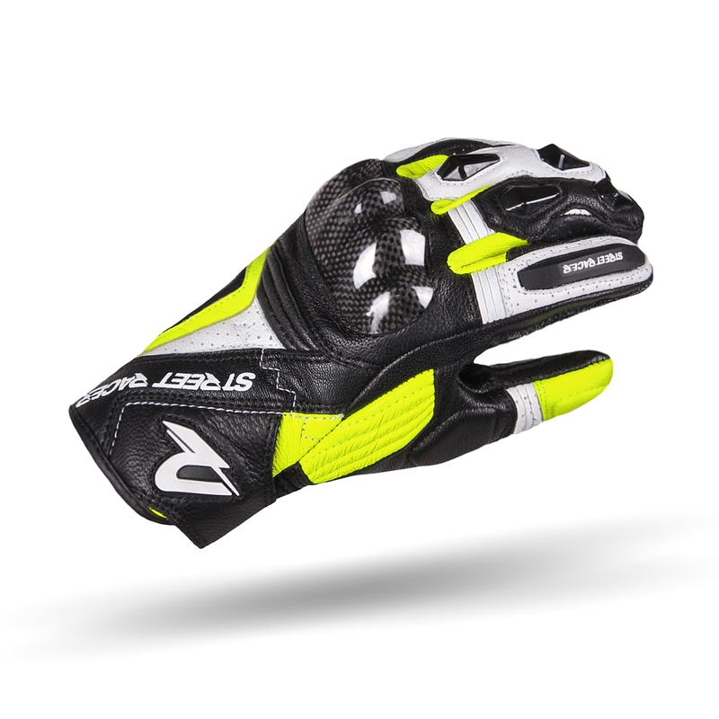 Motoros kesztyű Street Racer XTR fekete-fehér-neon sárga kiárusítás