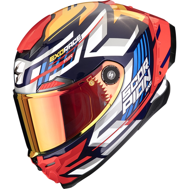 Scorpion EXO-RACE Air Kobra FIM2 zárt motoros bukósisak kék-sárga-piros