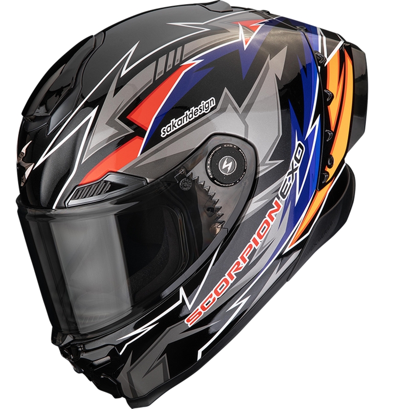 Scorpion EXO-RACE Air Move On FIM2 zárt motoros bukósisak fekete-kék-narancssárga