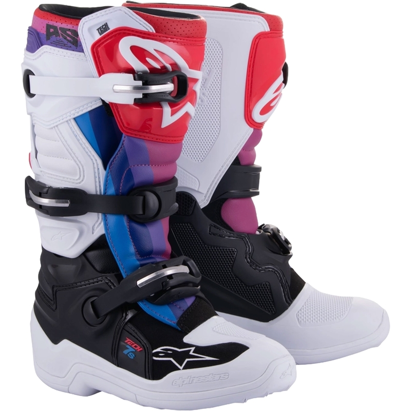 Alpinestars TECH 7 S gyerek motocrossz csizma fehér-fekete-piros-kék-lila