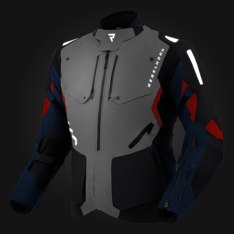 Rebelhorn Hiker IV motoros kabát világosszürke-kék-piros