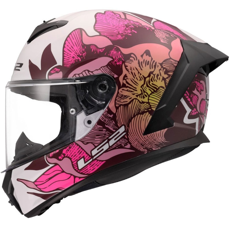 LS2 FF820 Rapid III Poppies II zárt motoros bukósisak fényes fehér-rózsaszín