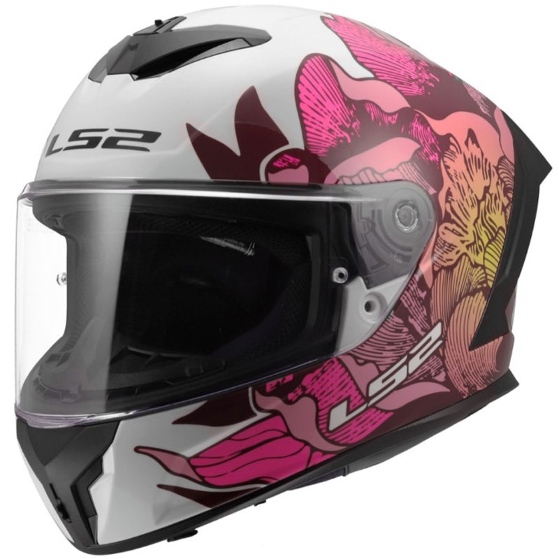 LS2 FF820 Rapid III Poppies II zárt motoros bukósisak fényes fehér-rózsaszín