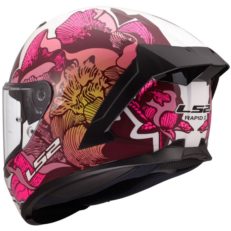 LS2 FF820 Rapid III Poppies II zárt motoros bukósisak fényes fehér-rózsaszín