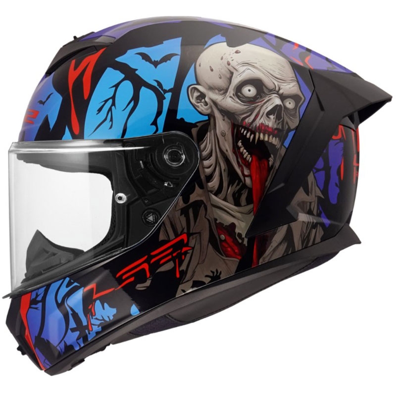 LS2 FF820 Rapid III Zombie II zárt motoros bukósisak fényes fekete-piros-kék