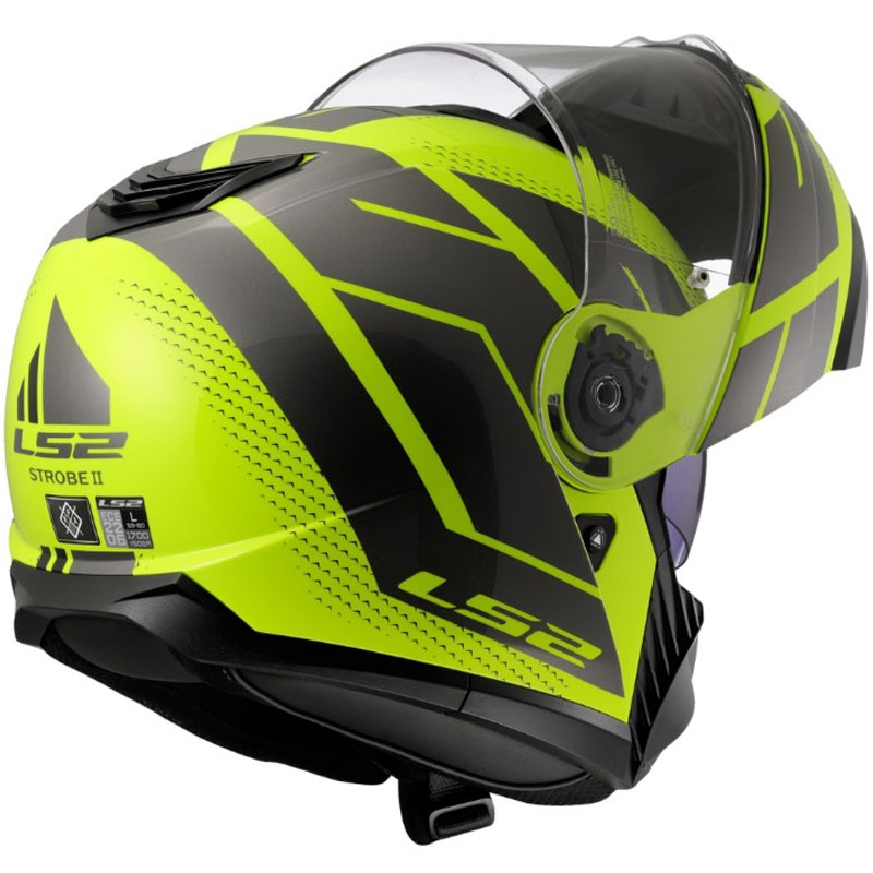 LS2 FF908 Strobe II Code felnyitható motoros bukósisak fényes fluo sárga-fekete