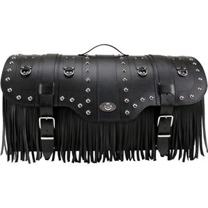 RSA K160 motoros bőrtáska zárral, szegecsekkel és rojtokkal fekete