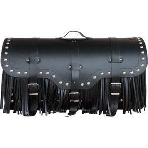 RSA K165 motoros bőrtáska zárral, szegecsekkel és rojtokkal fekete