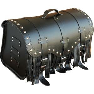 RSA K155 motoros bőrtáska zárral, szegecsekkel és rojtokkal fekete