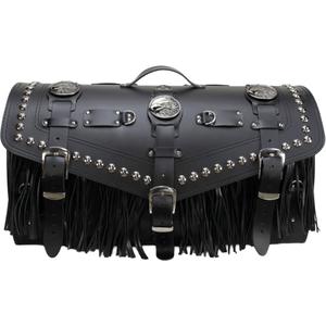 RSA K183 motoros bőrtáska zárral, szegecsekkel és rojtokkal fekete