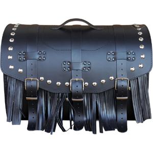 RSA K451 motoros bőrtáska zárral, szegecsekkel és rojtokkal fekete