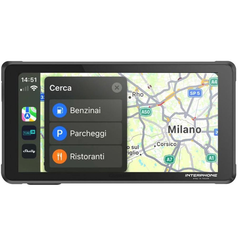 Interphone RideSync telefon tükröző kijelző motorkerékpárhoz védőüveggel fekete