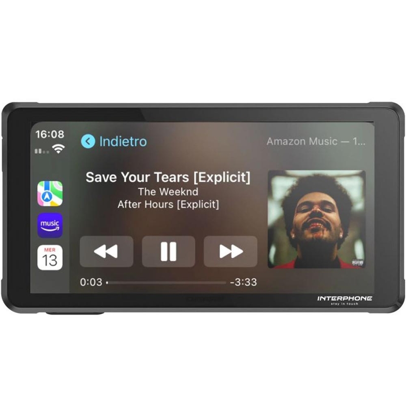 Interphone RideSync telefon tükröző kijelző motorkerékpárhoz védőüveggel fekete