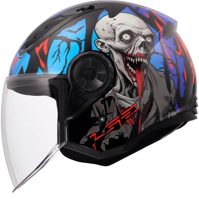 LS2 OF616 Airflow II Zombie nyitott motoros bukósisak fényes fekete-piros-kék