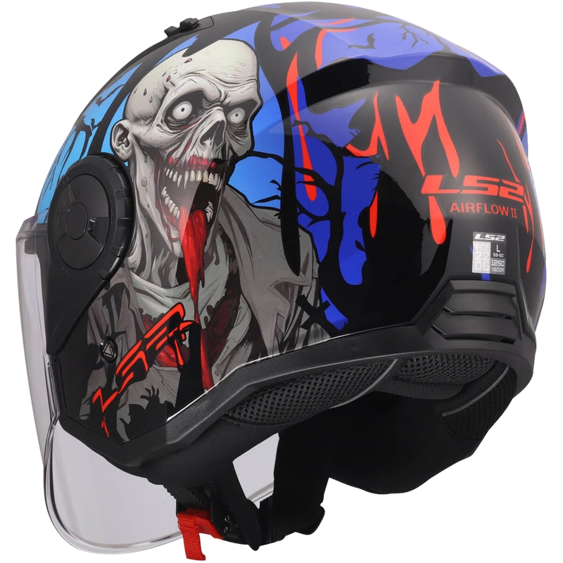 LS2 OF616 Airflow II Zombie nyitott motoros bukósisak fényes fekete-piros-kék