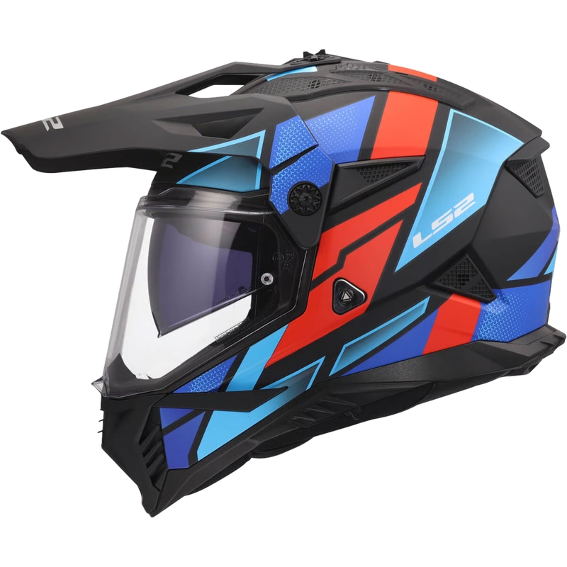 LS2 MX702 Pioneer II Block enduro motoros bukósisak matt fekete-piros-kék