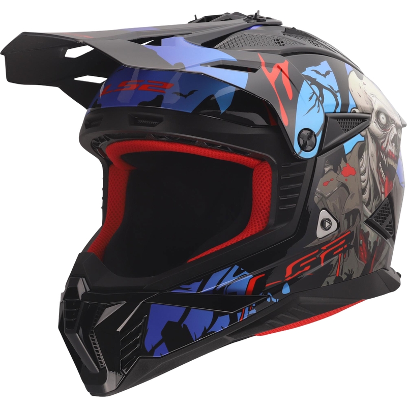LS2 MX708 Fast II Zombie II motokrossz bukósisak fényes fekete-piros-kék