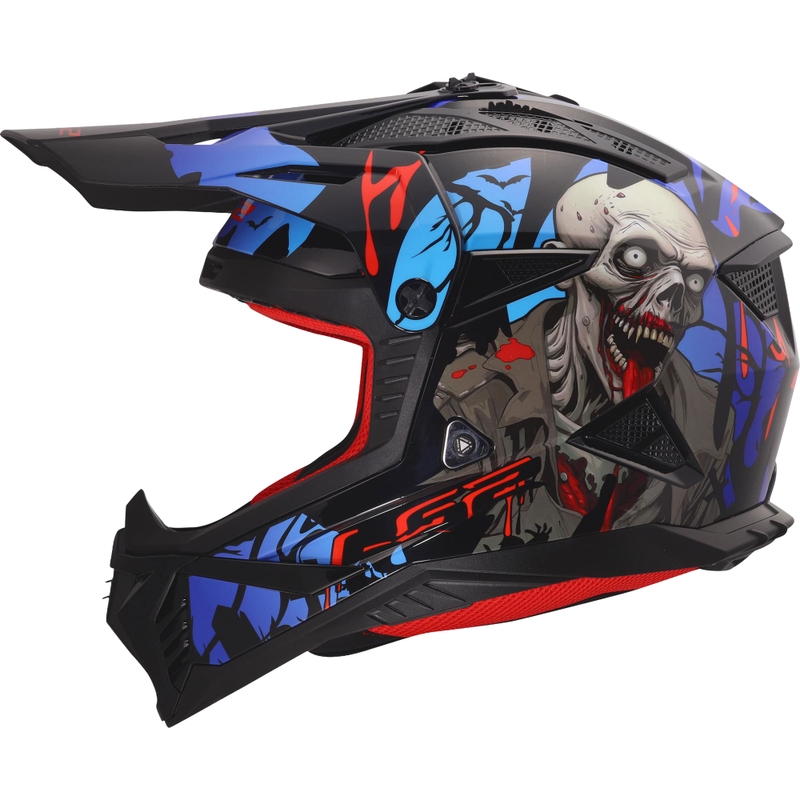 LS2 MX708 Fast II Zombie II motokrossz bukósisak fényes fekete-piros-kék