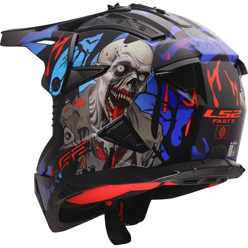 LS2 MX708 Fast II Zombie II motokrossz bukósisak fényes fekete-piros-kék