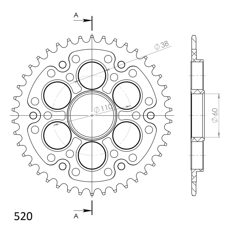 Rear sprocket SUPERSPROX STEALTH fekete 43 fogak,520