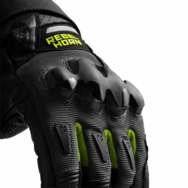 Rebelhorn Defender motoros kesztyű fekete-szürke-fluo sárga