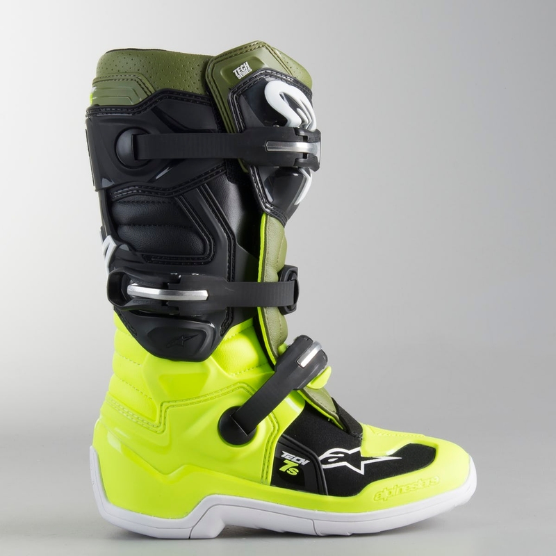 Gyerek motoros csizma Alpinestars Tech 7 S fekete-zöld-fluo sárga