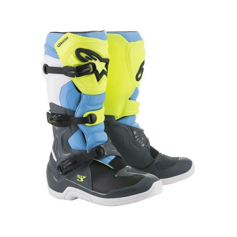Alpinestars Tech 3 motoros csizma fekete-fehér-kék-fluo sárga
