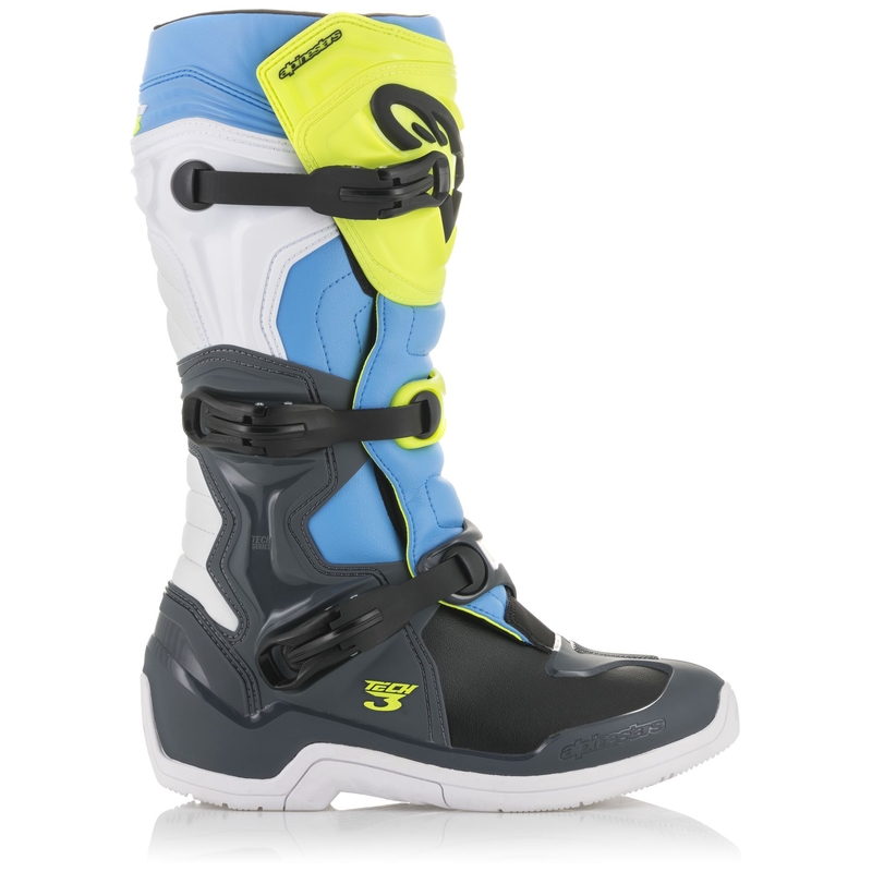 Alpinestars Tech 3 motoros csizma fekete-fehér-kék-fluo sárga