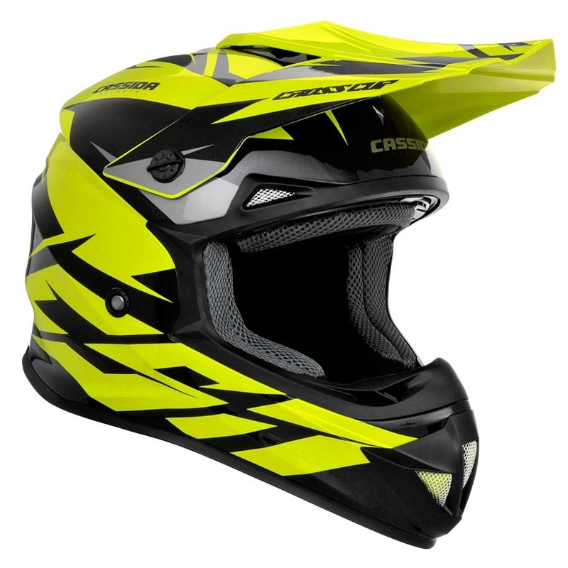 Motocross sisak Cassida Cross Cup Két fekete-szürke-fluo sárga