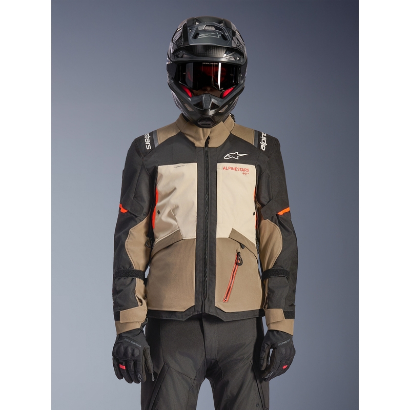 Alpinestars Andes V4 Drystar motoros kabát krémszínű-világosbarna-fekete-fluo narancssárga