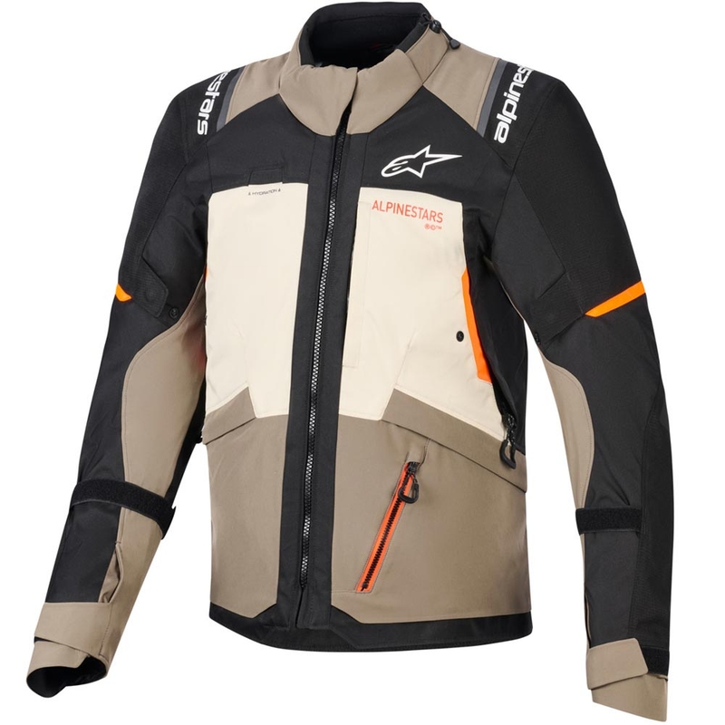 Alpinestars Andes V4 Drystar motoros kabát krémszínű-világosbarna-fekete-fluo narancssárga