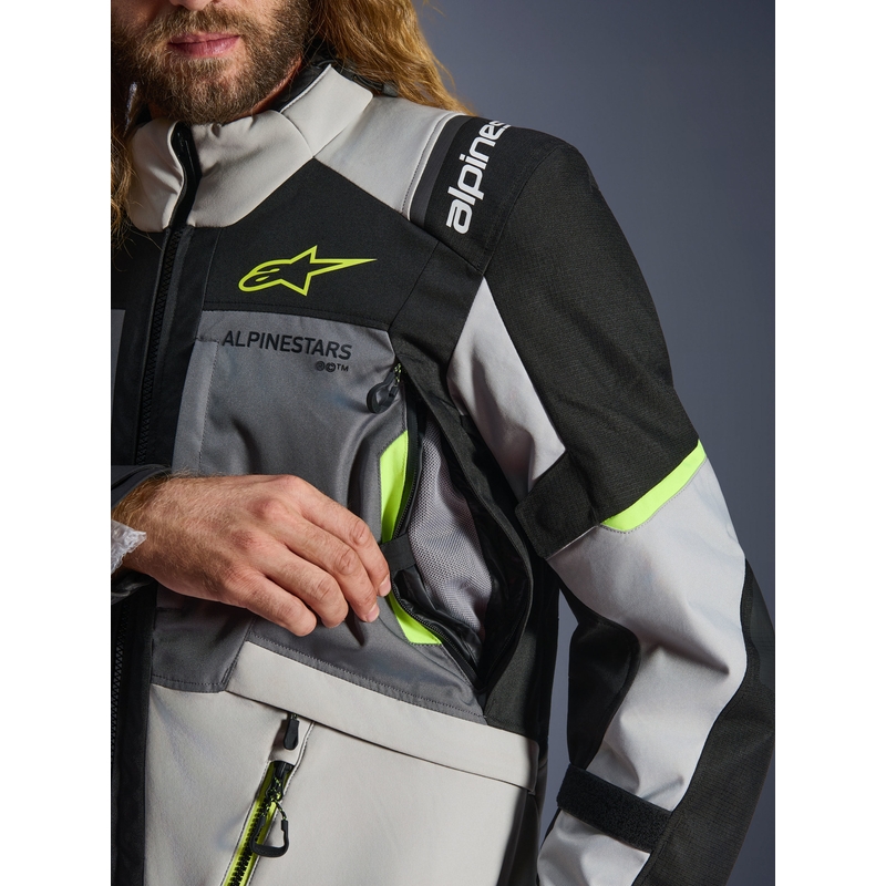 Alpinestars Andes V4 Drystar motoros kabát sötétszürke-világosszürke-fekete-fluo sárga
