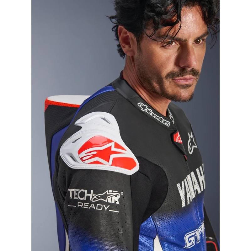 Alpinestars GP-R7 YAMAHA GYTR kollekció TECH-AIR kompatibilis motoros egyrészes bőroverál kék-fekete-fehér-piros
