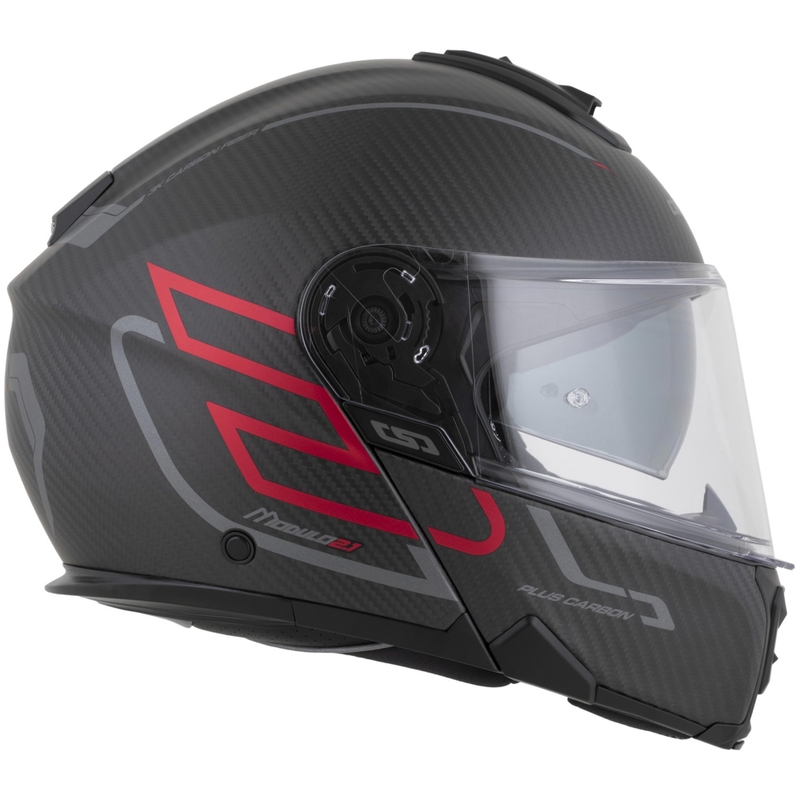Cassida Modulo 2.1 Plus Carbon BlackOut felnyitható motoros bukósisak matt fekete-metál piros-fényvisszaverő ezüst-fekete