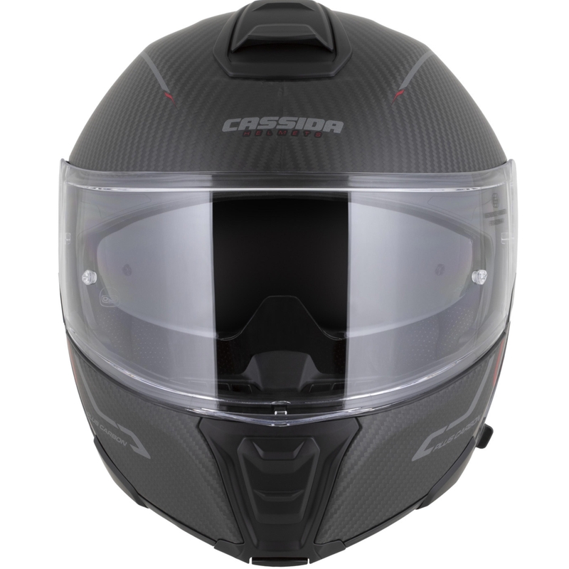 Cassida Modulo 2.1 Plus Carbon BlackOut felnyitható motoros bukósisak matt fekete-metál piros-fényvisszaverő ezüst-fekete