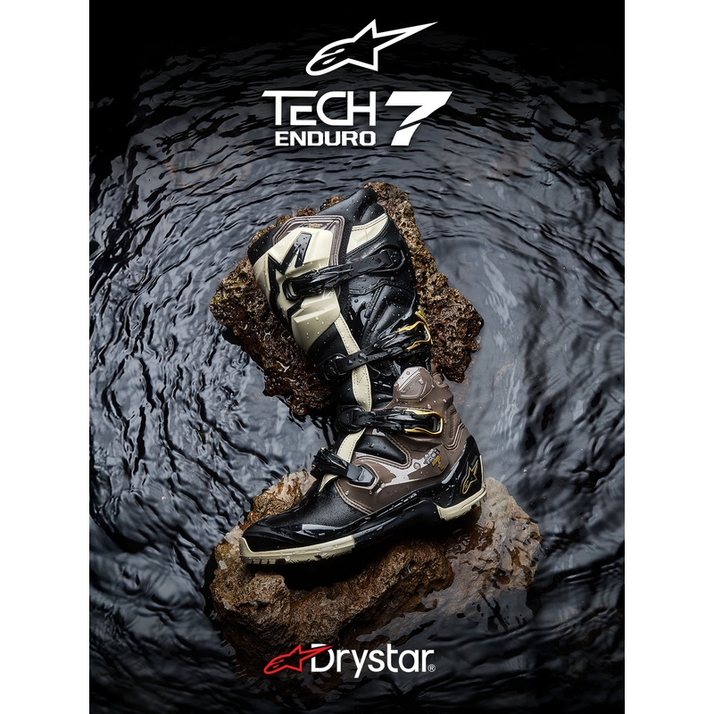 Alpinestars Tech 7 Enduro Drystar motoros csizma fekete-sötétszürke-arany