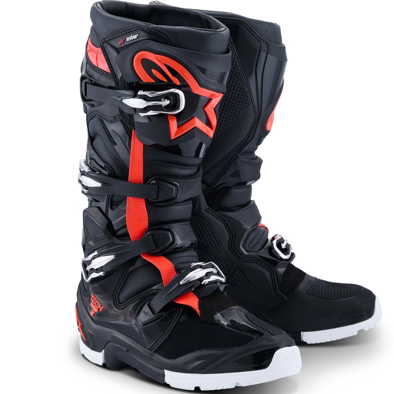 Alpinestars Tech 7 Enduro Drystar motoros csizma fekete-fluo piros-fehér