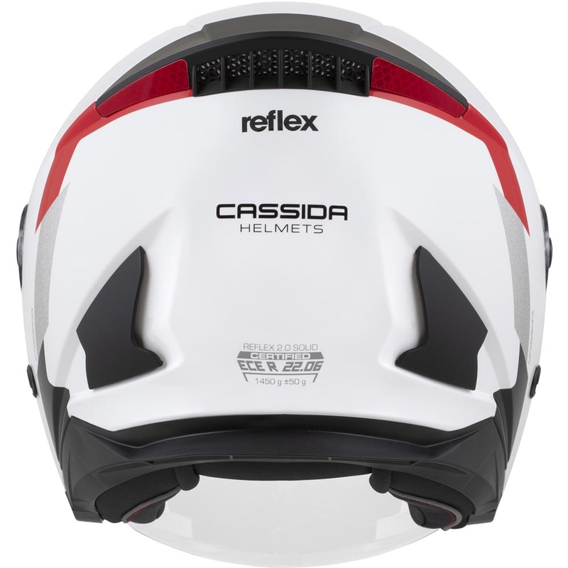 Cassida Reflex 2.0 Safety nyitott motoros bukósisak fehér-piros-szürke-fényvisszaverő ezüst