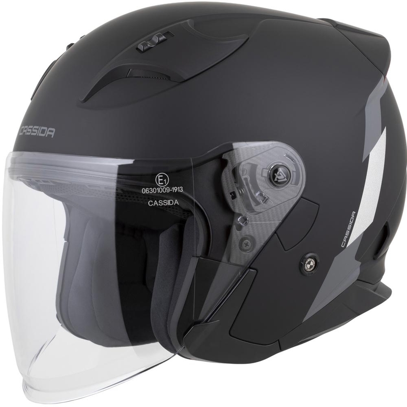 Cassida Reflex 2.0 Safety nyitott motoros bukósisak matt fekete-szürke-fényvisszaverő ezüst
