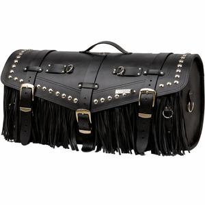 RSA K183 motoros bőrtáska zárral, szegecsekkel és rojtokkal fekete