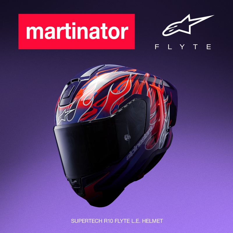 Alpinestars Supertech R-10 Flyte limitált kiadás Jorge Martin zárt motoros bukósisak lila-piros