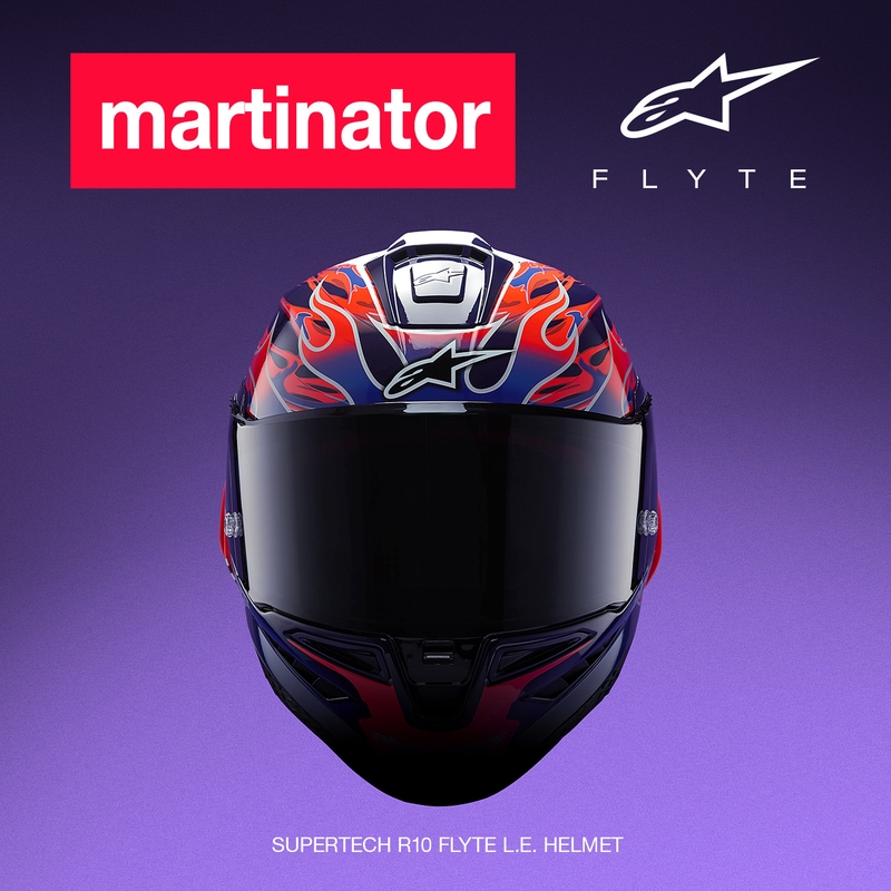 Alpinestars Supertech R-10 Flyte limitált kiadás Jorge Martin zárt motoros bukósisak lila-piros