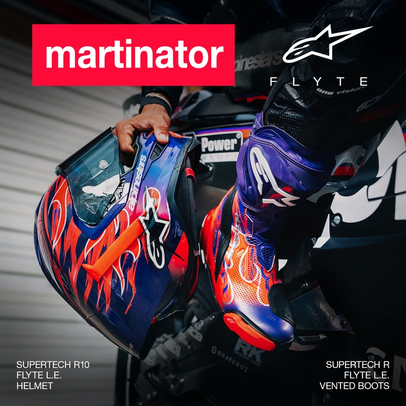 Alpinestars Supertech R-10 Flyte limitált kiadás Jorge Martin zárt motoros bukósisak lila-piros