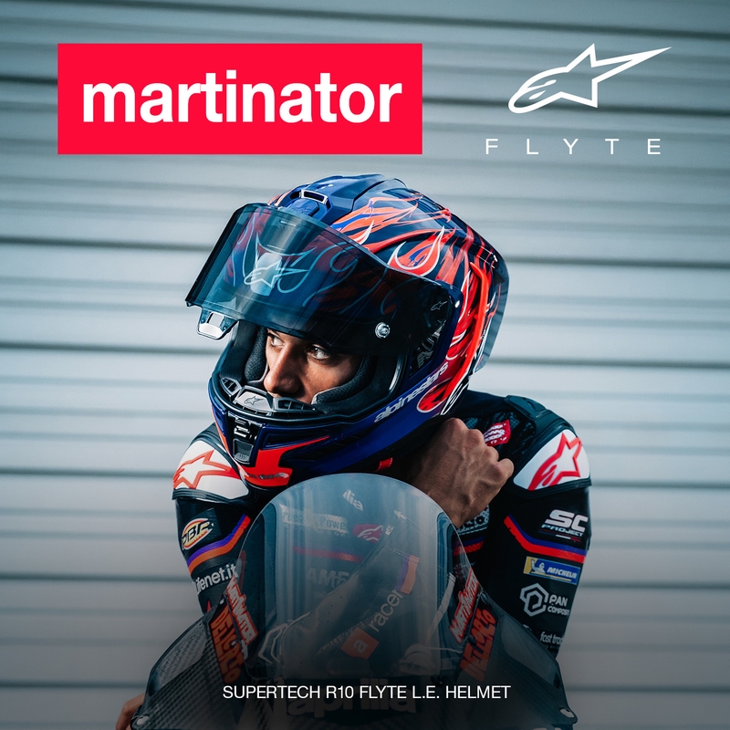 Alpinestars Supertech R-10 Flyte limitált kiadás Jorge Martin zárt motoros bukósisak lila-piros