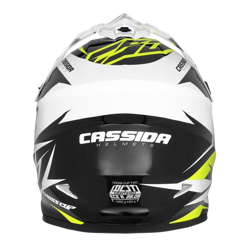 Motocross sisak Cassida Cross Cup Két fekete-fehér-szürke-fluo sárga