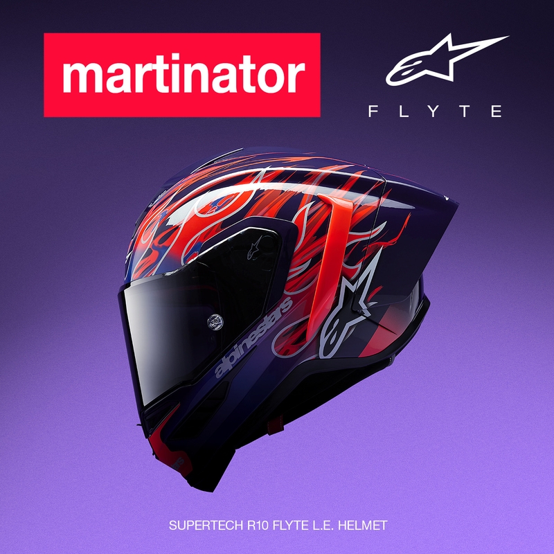 Alpinestars Supertech R-10 Flyte limitált kiadás Jorge Martin zárt motoros bukósisak lila-piros